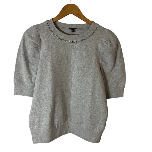 Express Women’s Embellished Crew Neck, Size M, Puff Sleeve Sweatshirt - Picture 1 of 9